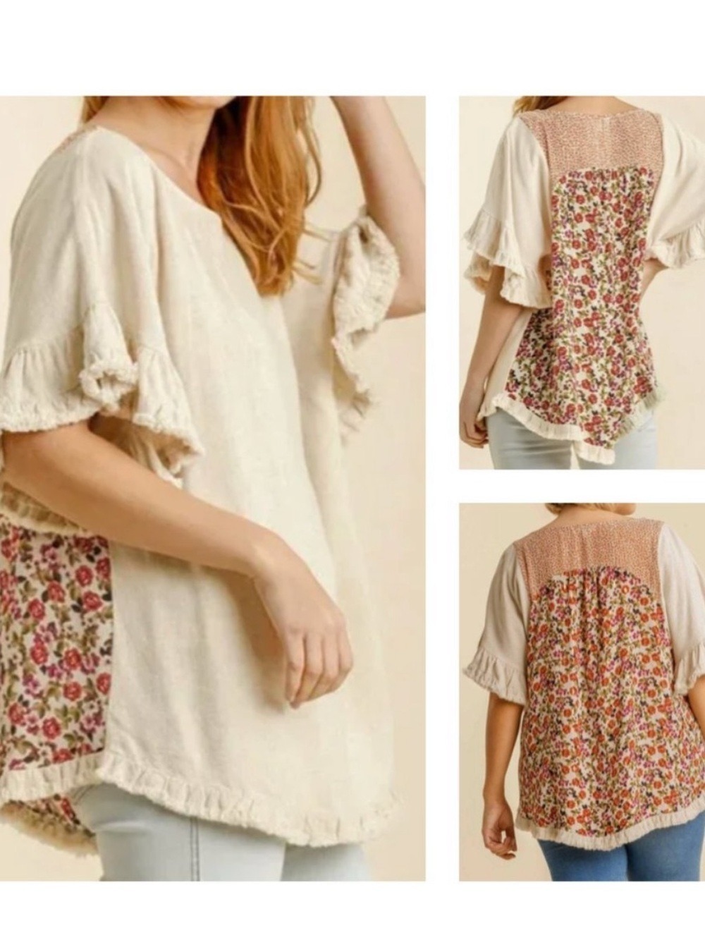 Umgee Linen Blend Floral Top Oversized - Picture 13 of 13